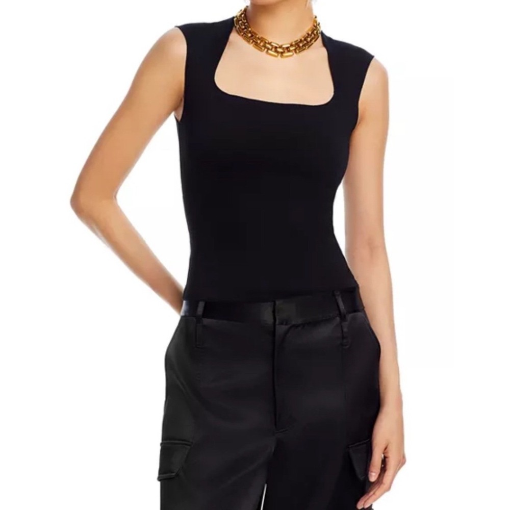 AQUA Square Neck Sleeveless Knit Top Black Fitted‎ Tank Top XXS New